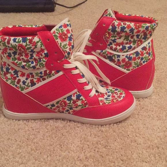 red high heel sneakers